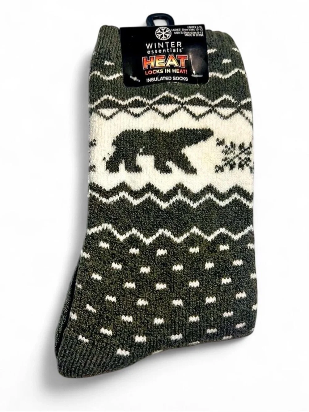Essentials Brown & Cream Bear Pattern Insulated Casual Socks